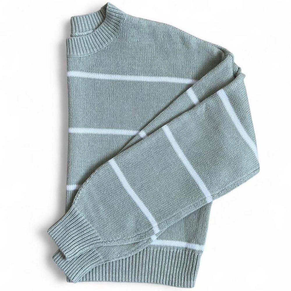 Hollister Sage Green Striped Knit Sweater Preppy Coastal Women’s XS
